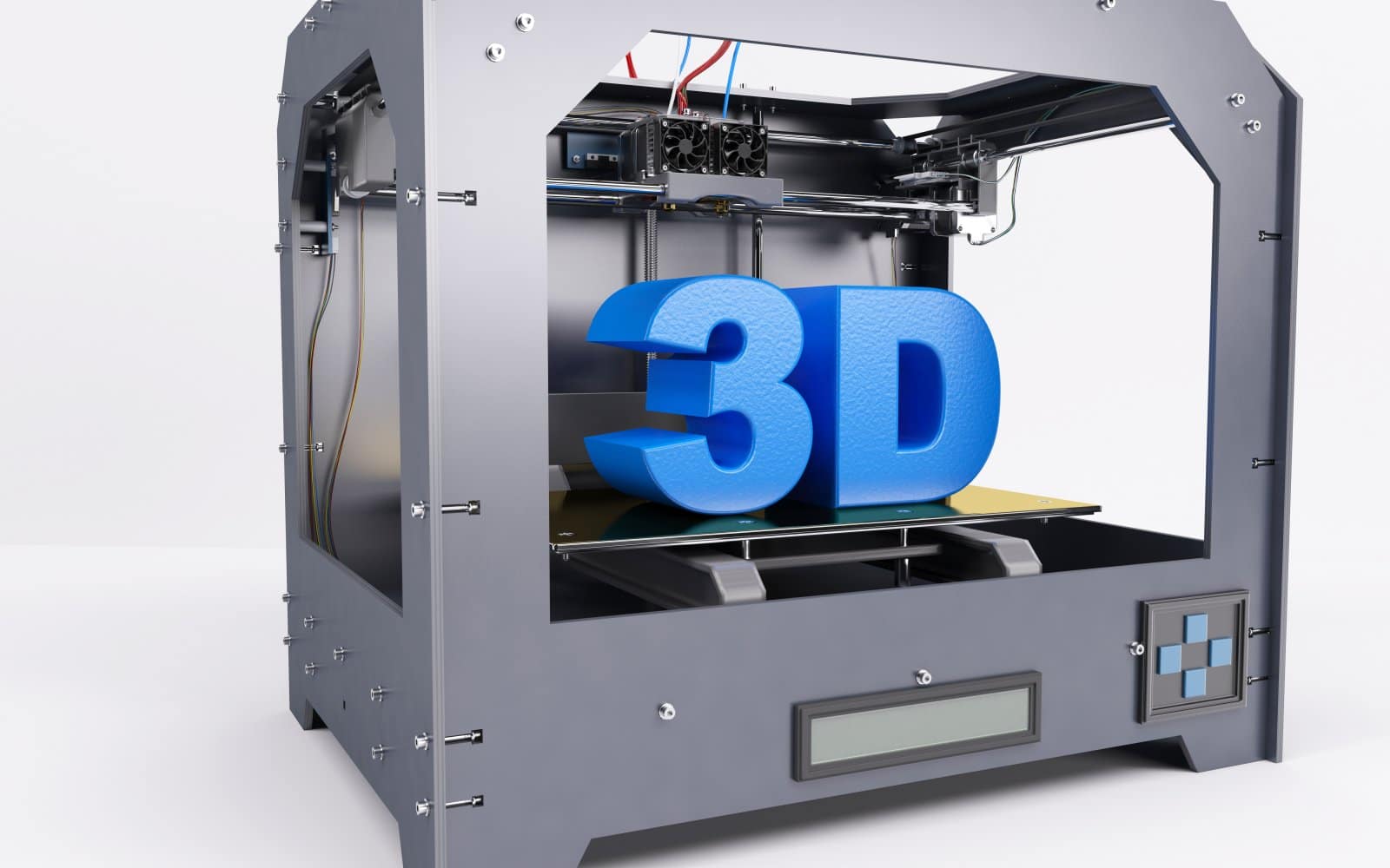 A 3D printer in the middle of printing an object layer by layer.