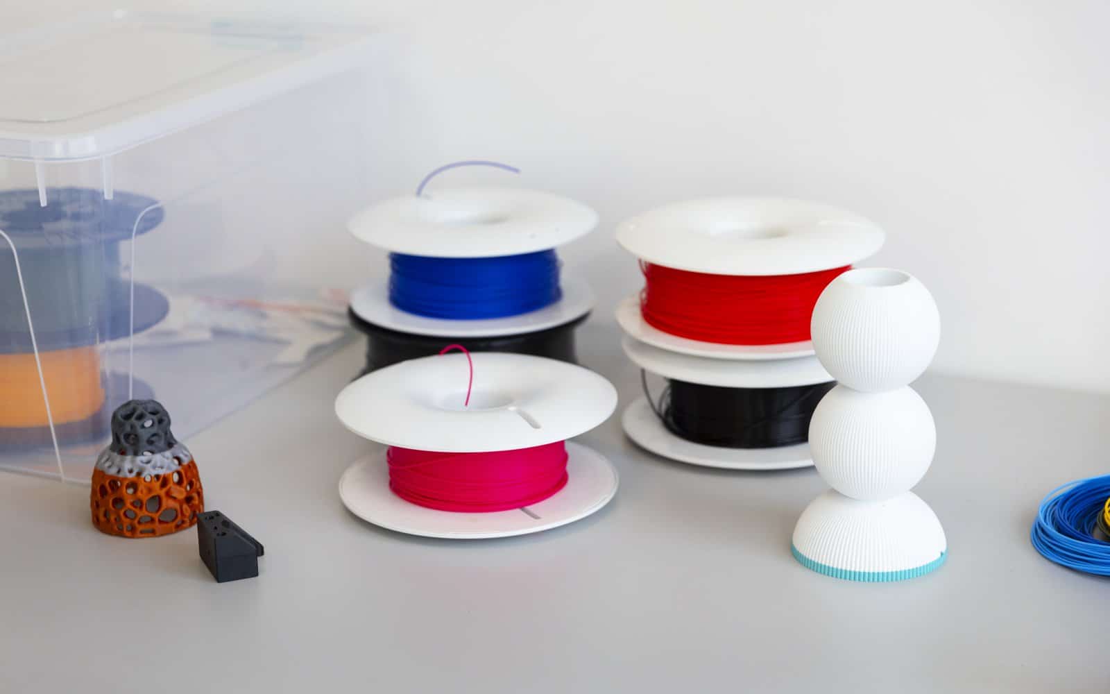 Close-up of 3D printer filament material used for printing.