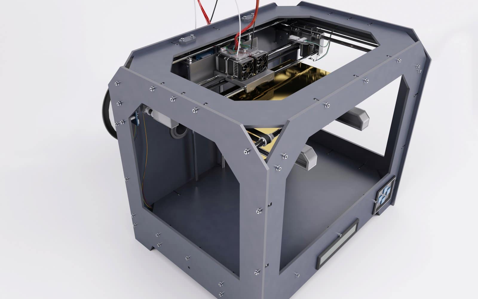 A 3D printer sitting on a table, ready for assembly and use.