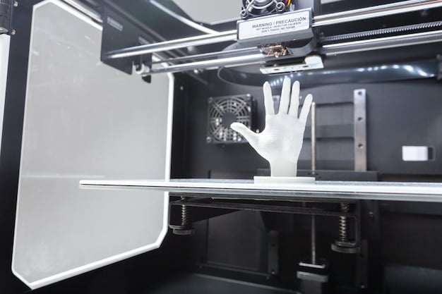FDM 3D printer mid-print, nozzle laying down a layer on a part still on the build plate